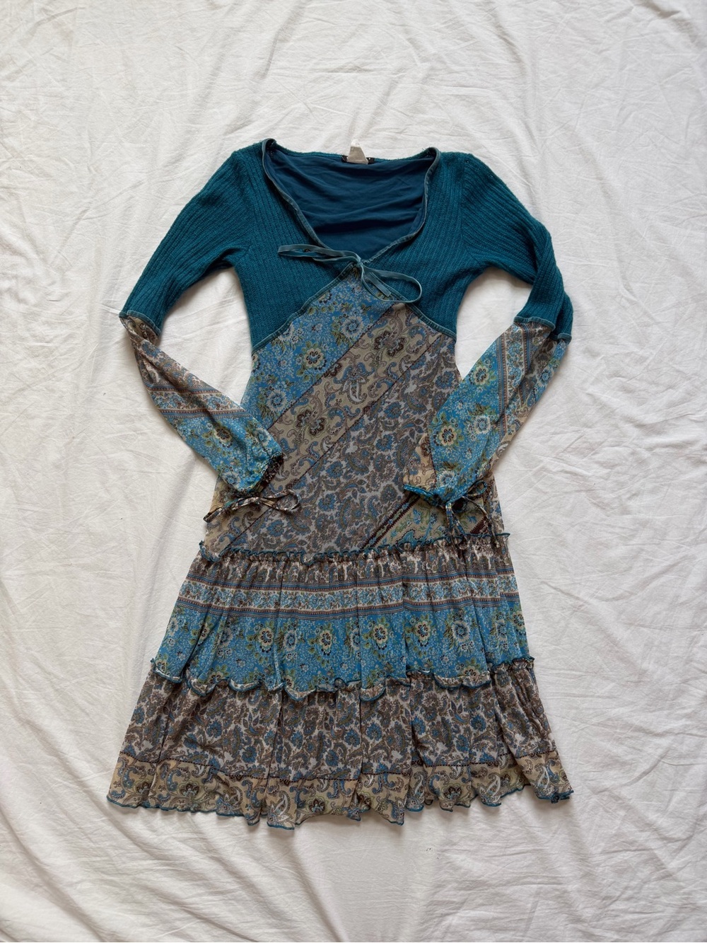 Sisley Teal and Blue Paisley Midi Dress